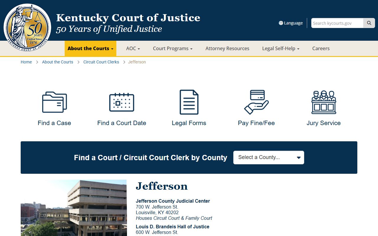 Jefferson County Circuit Court Clerk resource page for Louisville divorce decree records