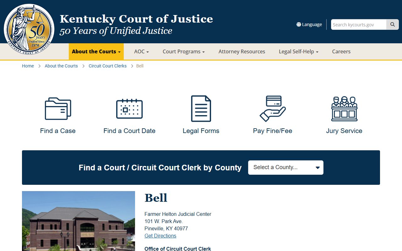 Bell County Kentucky court resources for divorce decree records