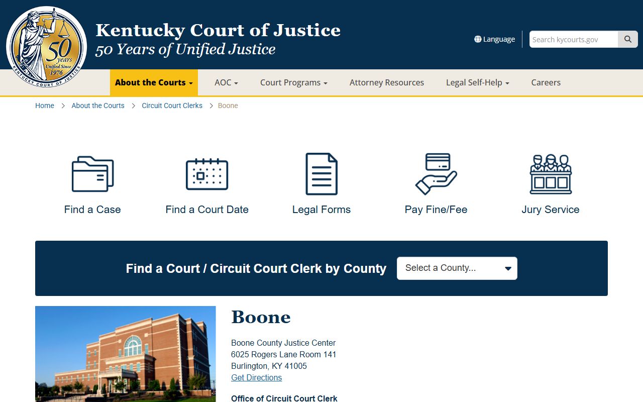 Boone County Circuit Court resource page for divorce decree records
