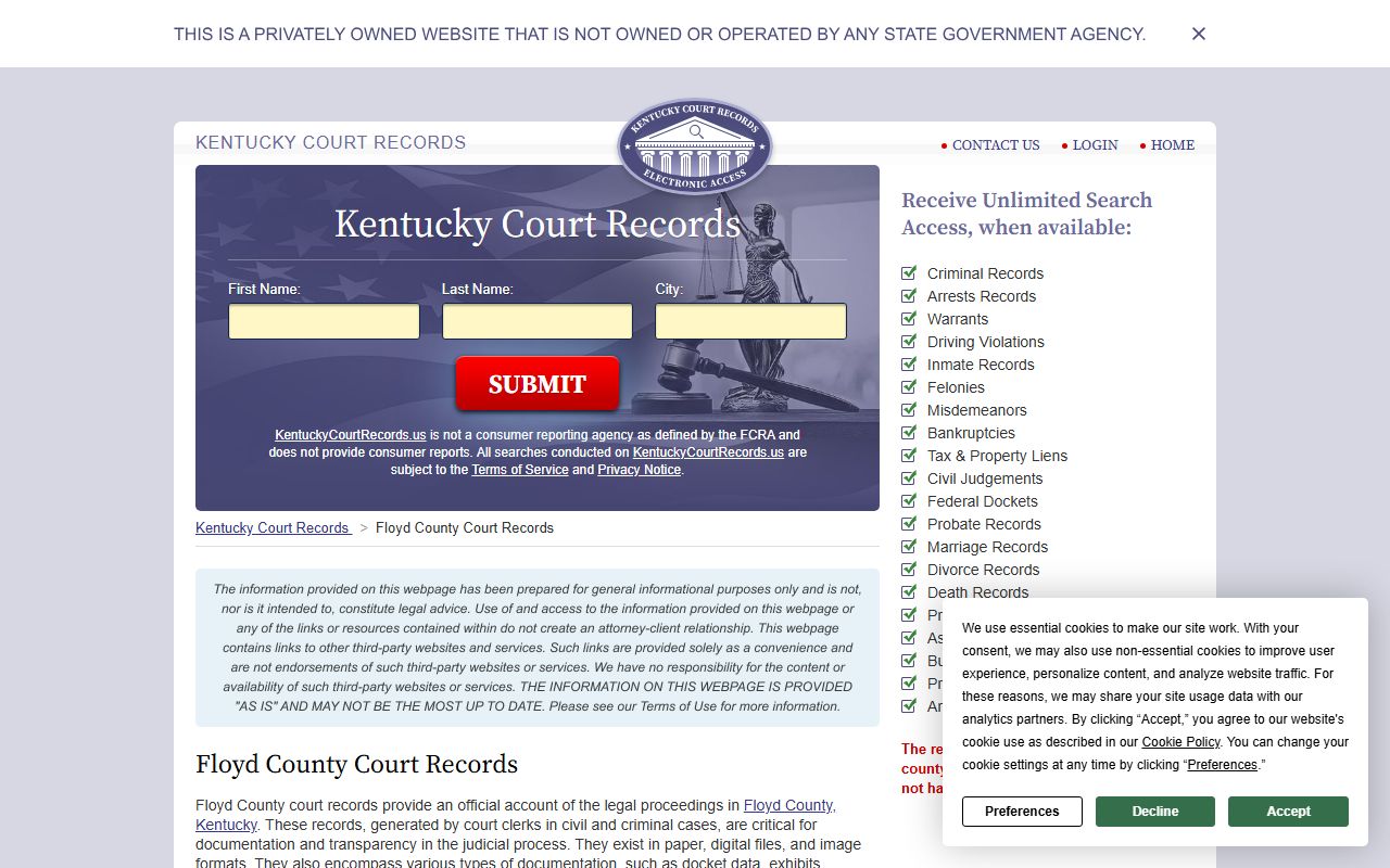 Floyd County Kentucky Circuit Court resources for divorce decree records