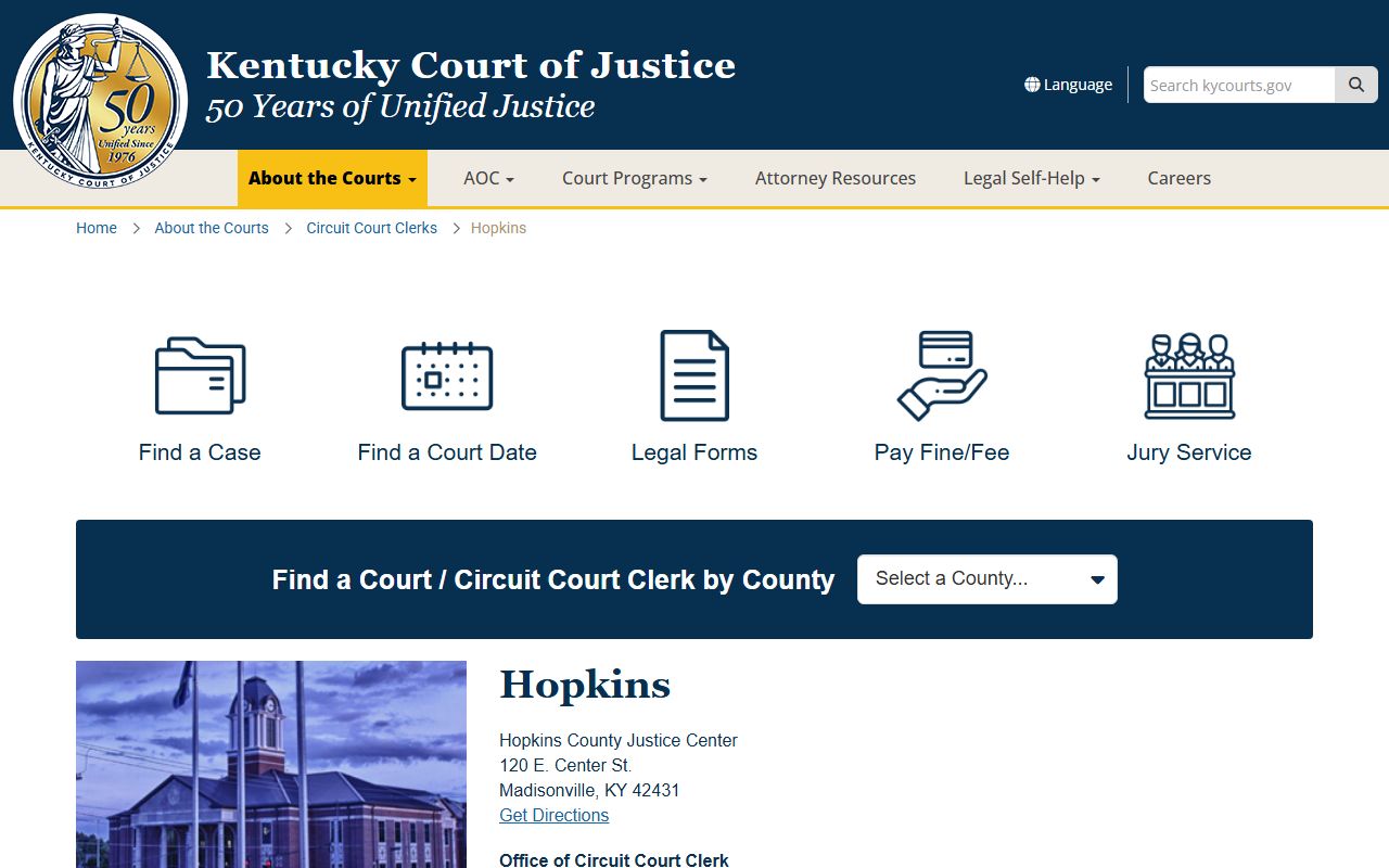 Hopkins County Kentucky Justice Center for divorce decree records