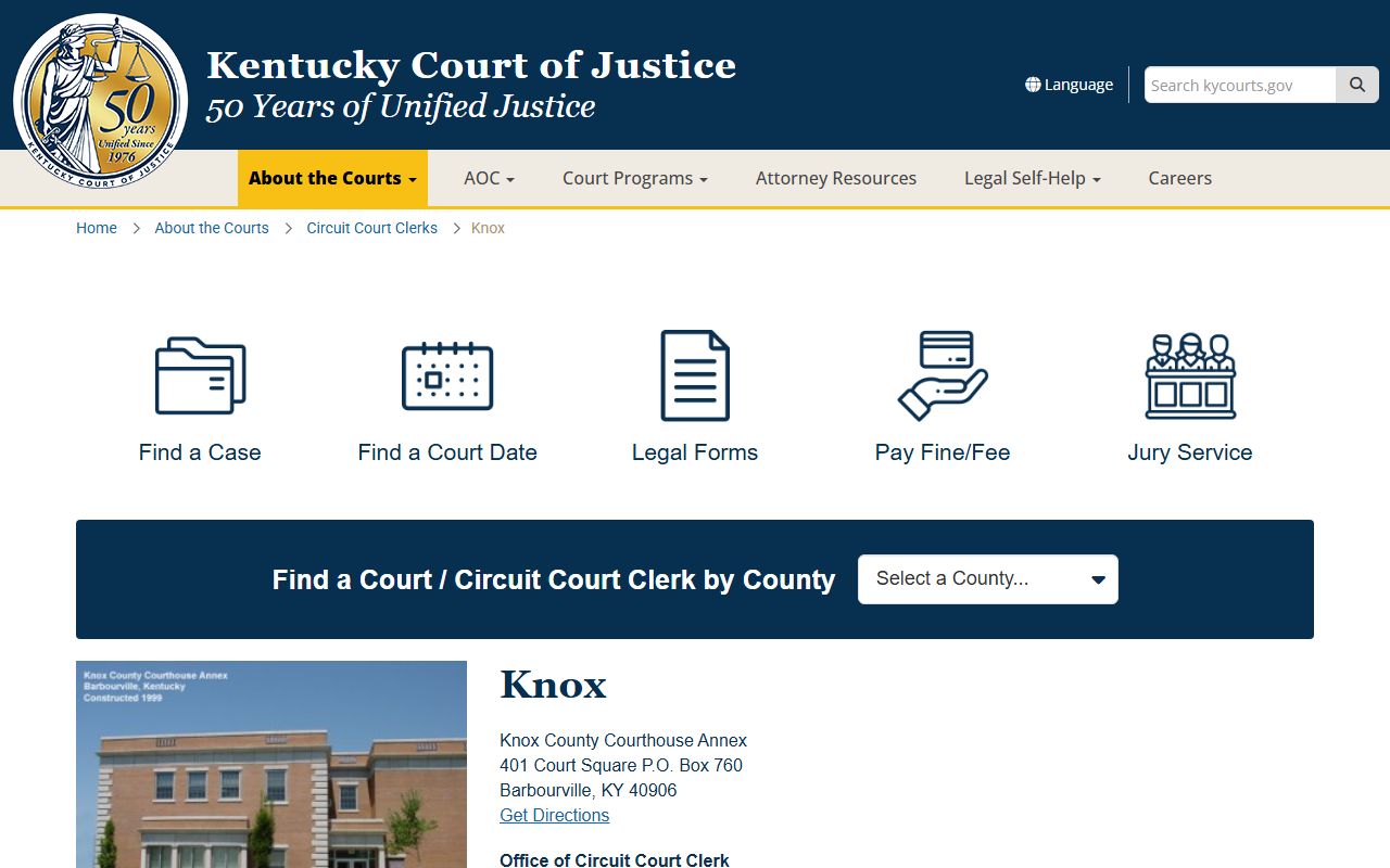 Knox County Kentucky Circuit Court resources for divorce decree records