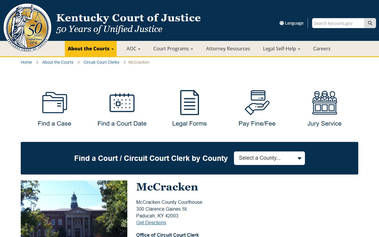 McCracken County Circuit Court resource page for divorce decree records