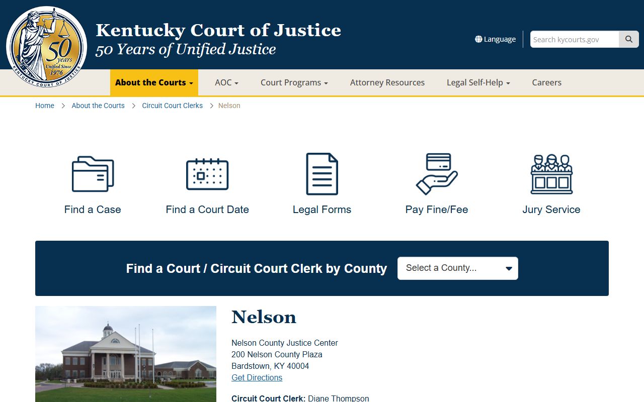Nelson County Kentucky Justice Center for divorce decree records