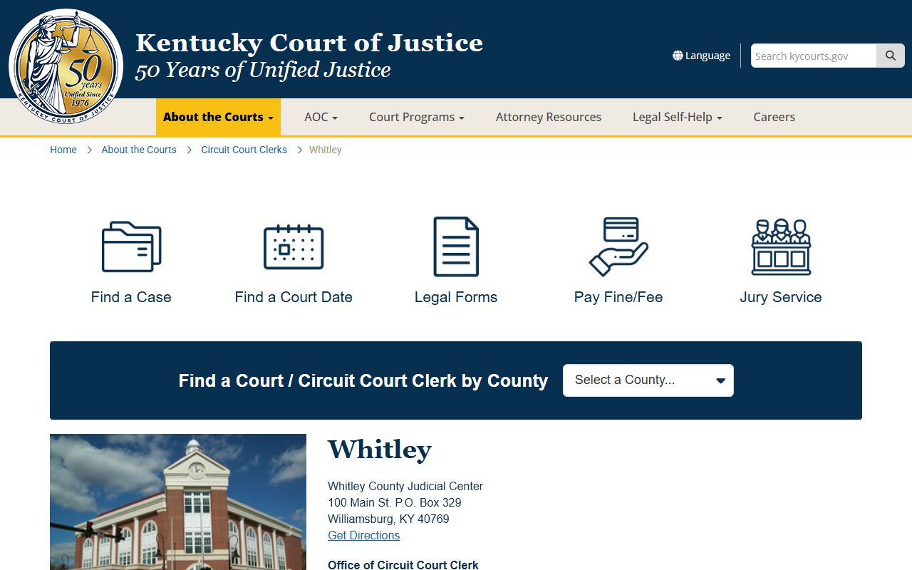 Whitley County Kentucky Courthouse for divorce decree records