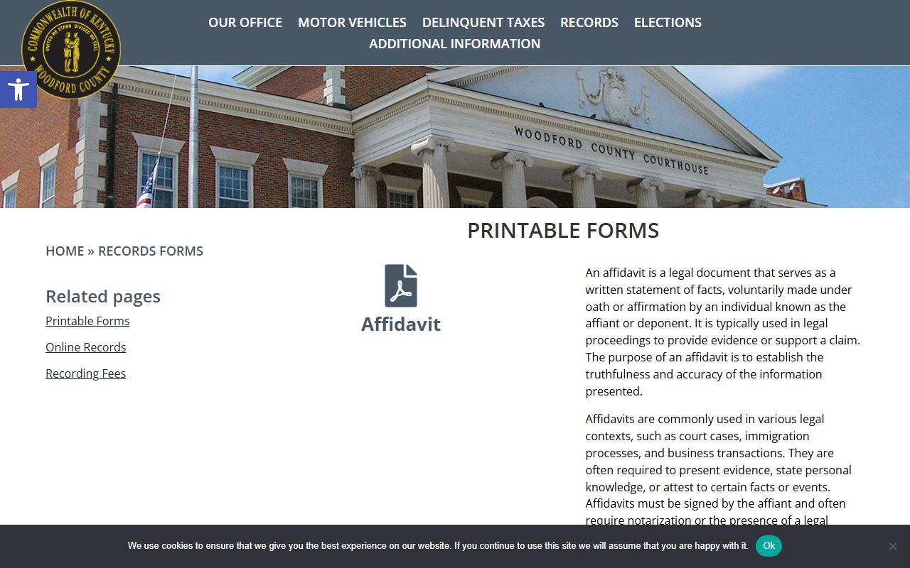 Woodford County Kentucky Circuit Court resources for divorce decree records