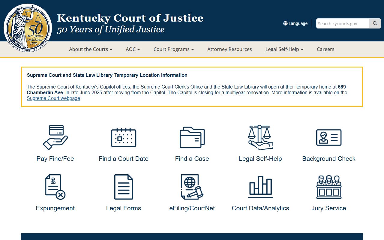 Kentucky Court of Justice website homepage